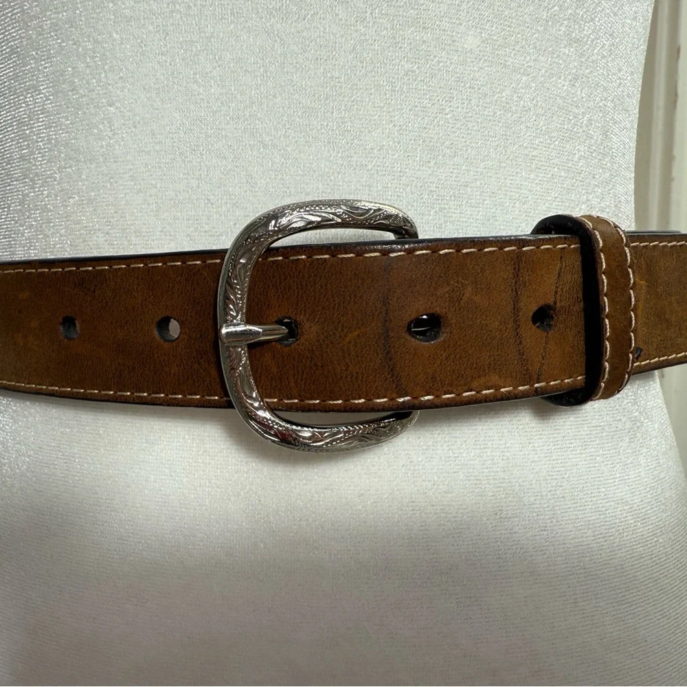 Nocona Belt Co. Kids Western Leather Concho Belt Brown Silver‎ Buckle Size 28